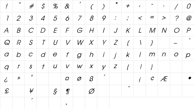 AvantGarde Italic Character Map