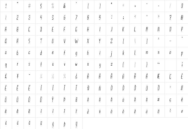 Ursal Extra-condensed Italic Character Map Ursal Extra-condensed Italic Character Map