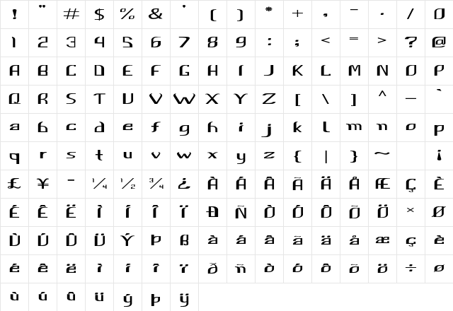 Ursal Extra-expanded Bold Character Map