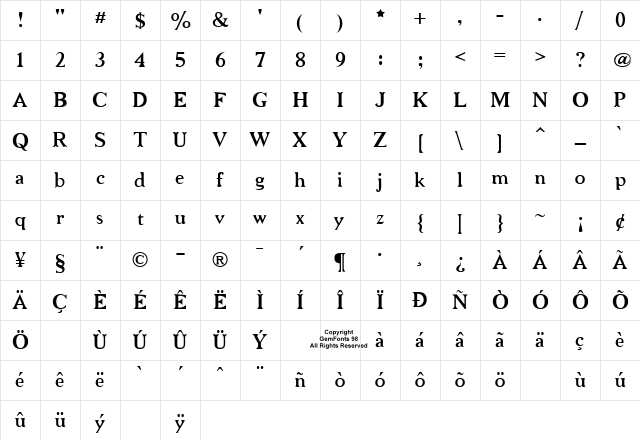 Niew CroMagnon Regular Character Map Niew CroMagnon Regular Character Map