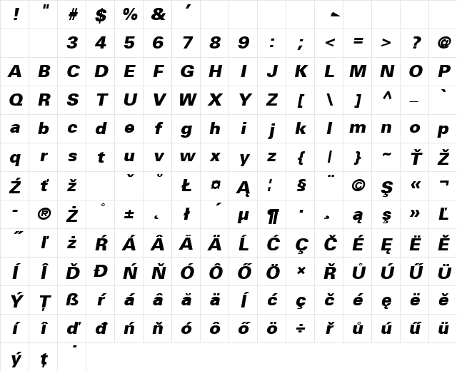 USABlack Italic Character Map
