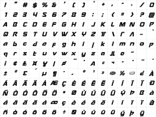 USAngel Bevel Italic Italic Character Map
