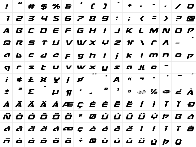 USAngel Expanded Italic Expanded Italic Character Map