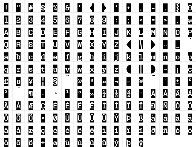 User Bold Cameo Character Map