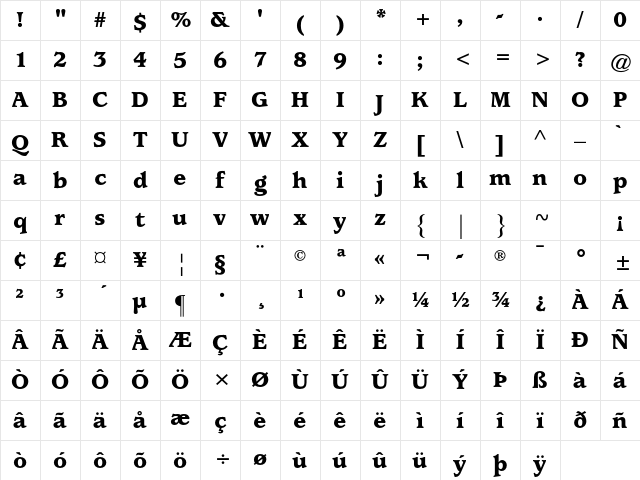 ITC Usherwood Std Black Character Map