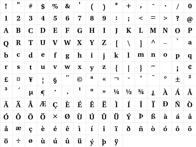 Utopia Std Semibold Caption Character Map