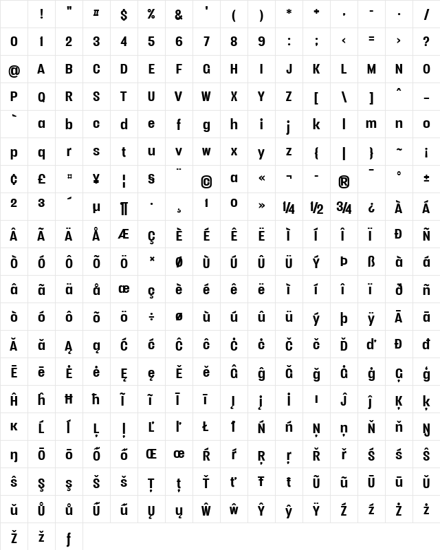 Vacer Sans Personal Bold Character Map Vacer Sans Personal Bold Character Map