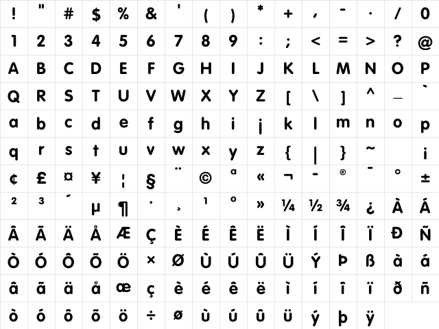 VAGRoundedLTCYRW05-Bold Regular Character Map VAGRoundedLTCYRW05-Bold Regular Character Map