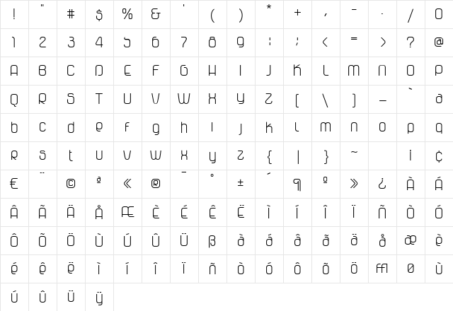 Vagebond C Light Roman Character Map Vagebond C Light Roman Character Map