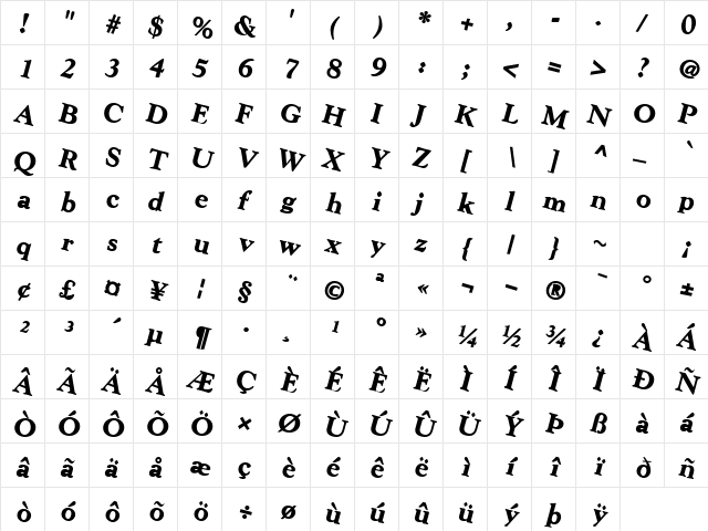 VageParable39 Bold Character Map