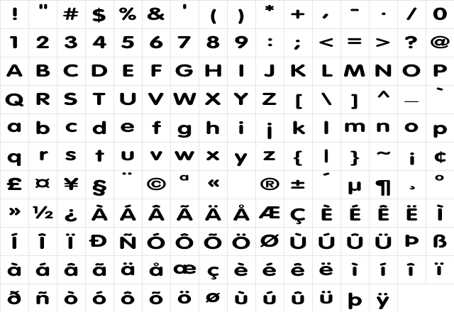 VAGRounded-Bold Ex Regular Character Map VAGRounded-Bold Ex Regular Character Map
