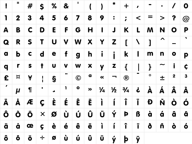 VAG Rounded Regular Character Map