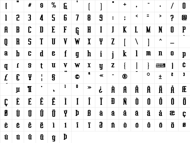Vahika Bold Character Map