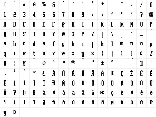 Vahika Bold Character Map