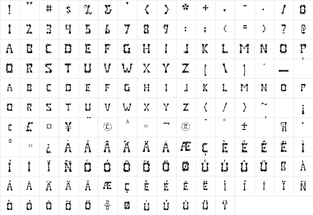 ValenteenaBroken Regular Character Map ValenteenaBroken Regular Character Map