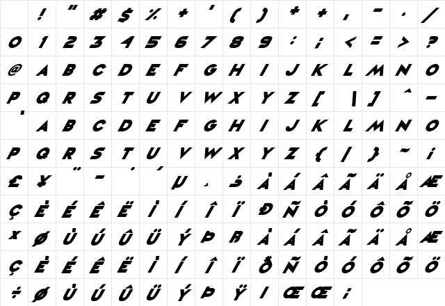 Vampire Raves Italic Character Map Vampire Raves Italic Character Map