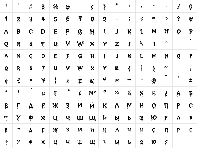 Vampire95 Regular Character Map Vampire95 Regular Character Map