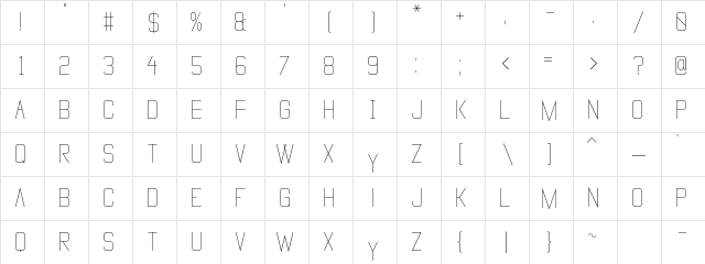 Vanadine Regular Character Map