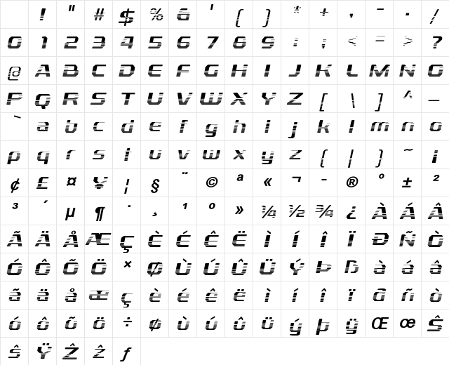 Ventro Bold Italic Character Map Ventro Bold Italic Character Map