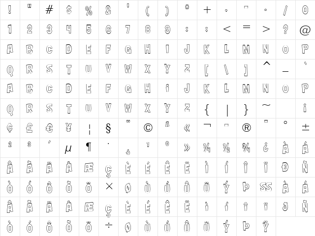 Nightclub BTN Out Cn Regular Character Map