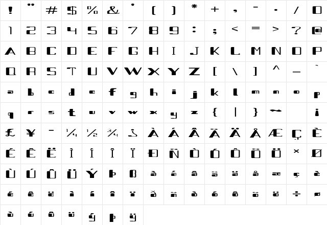 Veridon Extra-expanded Bold Character Map