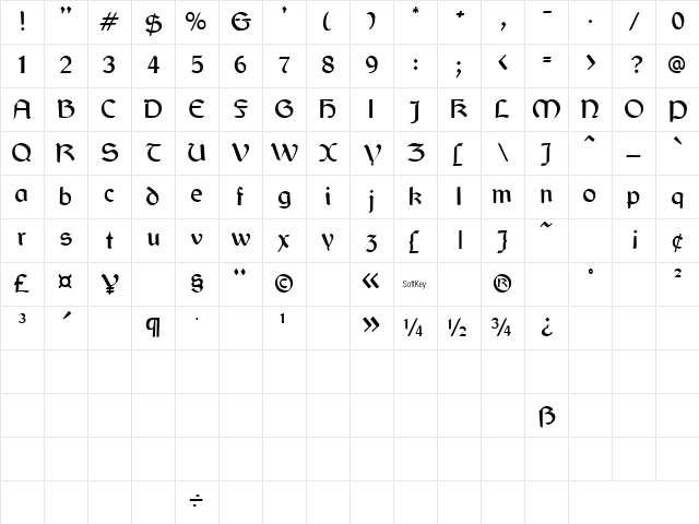 Nightfall 1 Regular Character Map