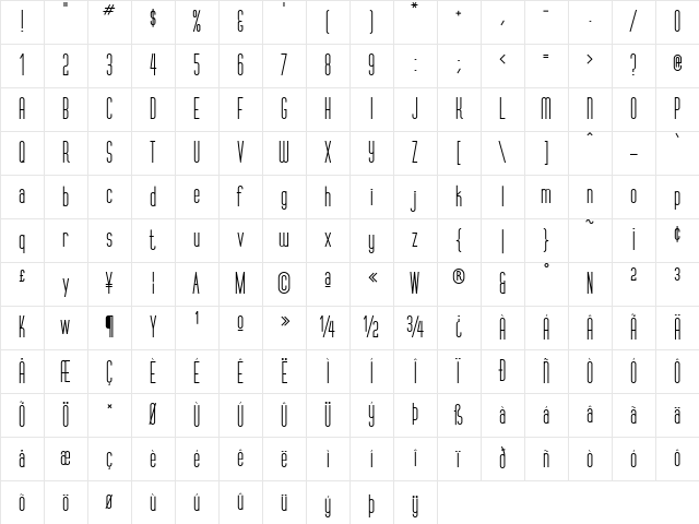 VertigoFLF Regular Character Map