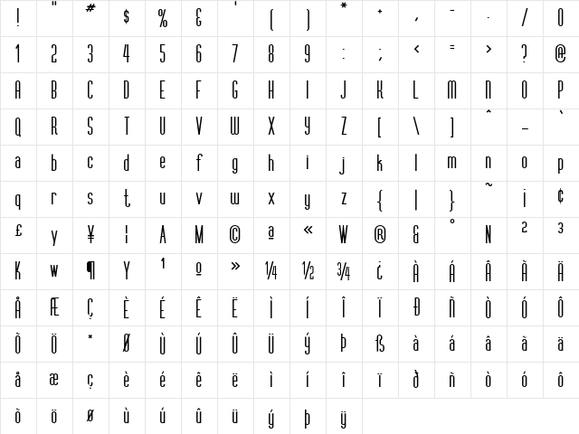 VertigoFLF Bold Character Map