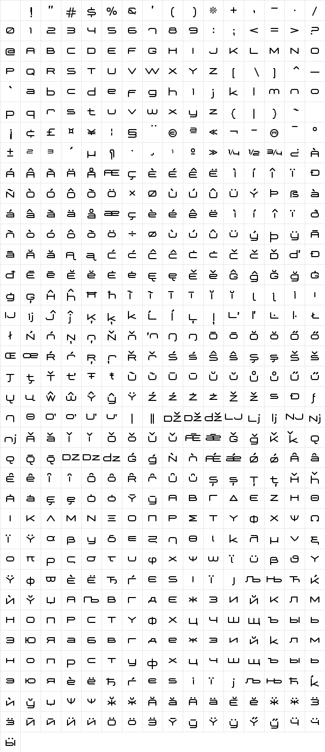 Vezla Normal Character Map Vezla Normal Character Map