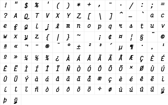 Victor Mono Bold Italic Character Map