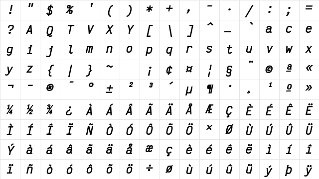 VictorMono Nerd Font Mono Bold Italic Character Map