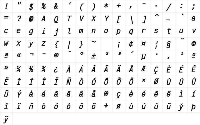 Victor Mono Bold Oblique Character Map Victor Mono Bold Oblique Character Map