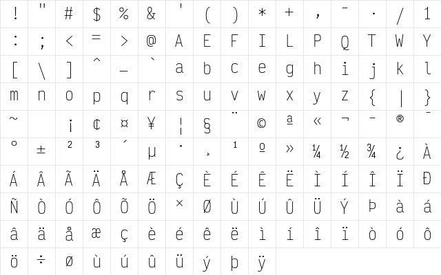 Victor Mono ExtraLight Character Map