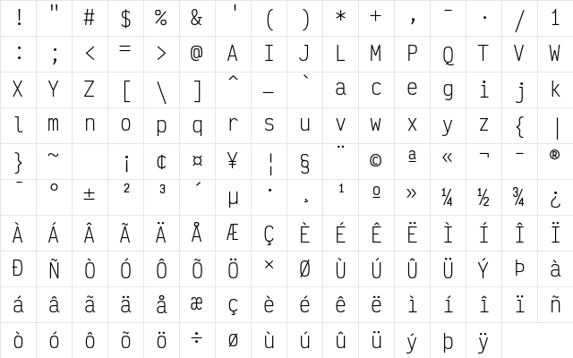 Victor Mono Light Character Map