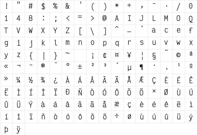 Victor Mono Regular Character Map Victor Mono Regular Character Map
