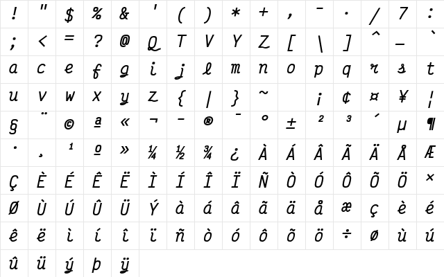 Victor Mono SemiBold Italic Character Map