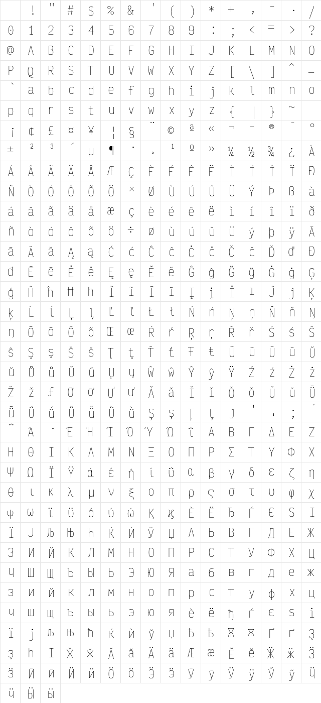 Victor Mono Thin Character Map Victor Mono Thin Character Map