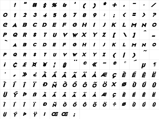 Videopac Bold Italic Character Map Videopac Bold Italic Character Map