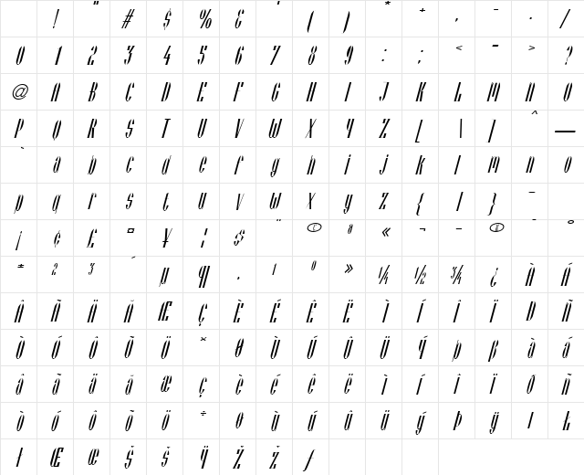 Vienese Italic Character Map Vienese Italic Character Map
