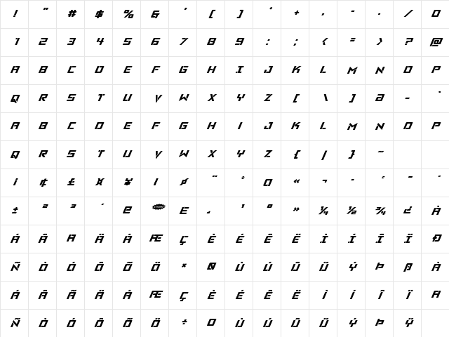 Viking Squad Italic Italic Character Map