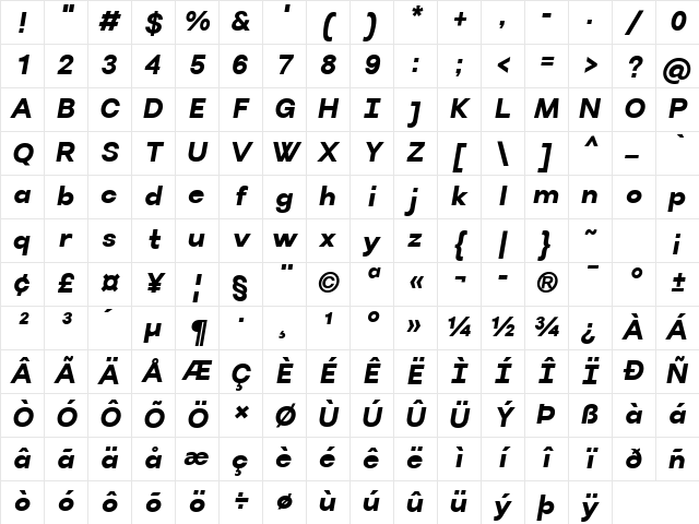 Villeray Bold Italic Character Map