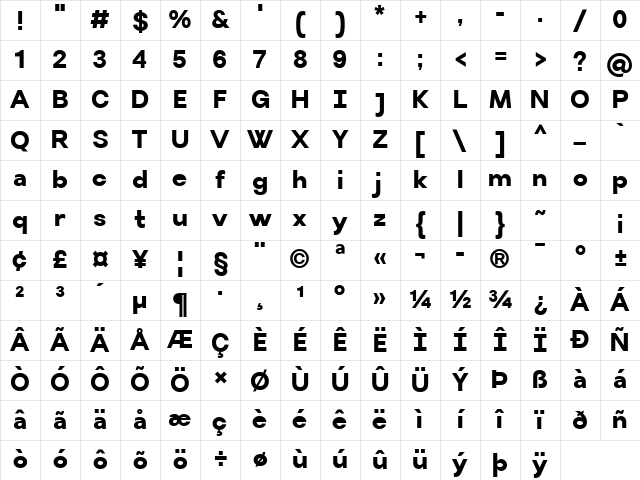 Villeray Bold Character Map