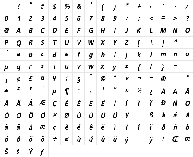 Virtual Bold-Oblique Character Map Virtual Bold-Oblique Character Map