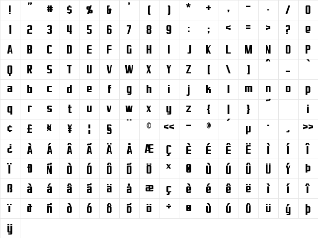 Virtucorp Regular Character Map