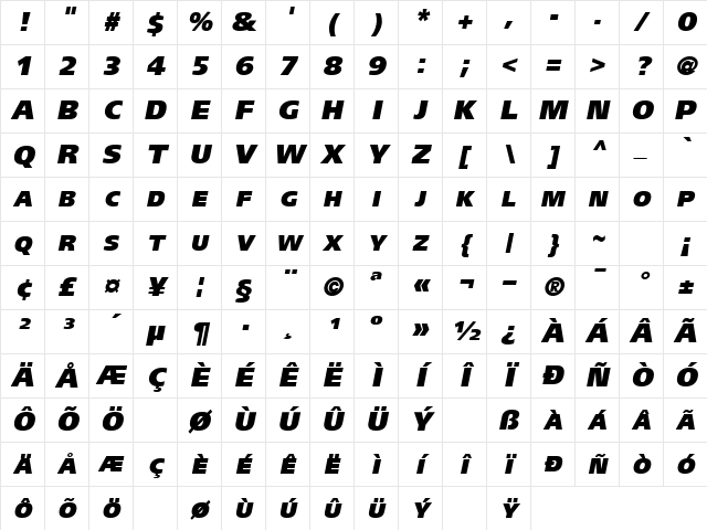 VirtueExpUltra Oblique Character Map VirtueExpUltra Oblique Character Map