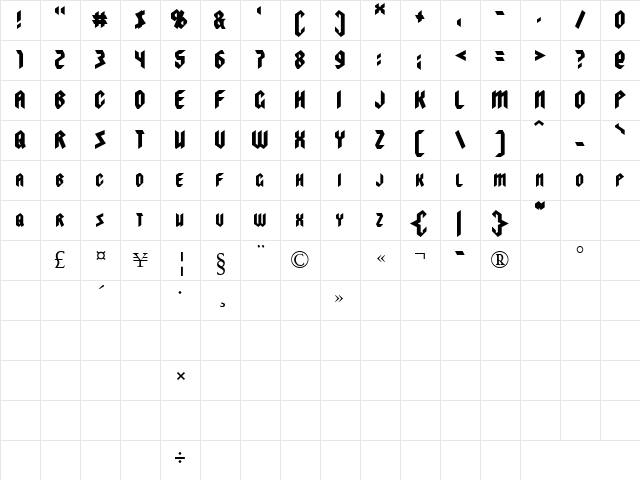 Visionaries 2 Regular Character Map