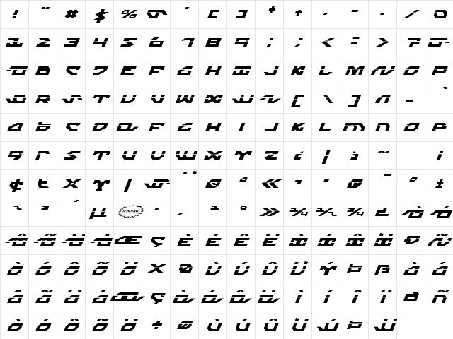 Nightrunner Laser Italic Laser Italic Character Map