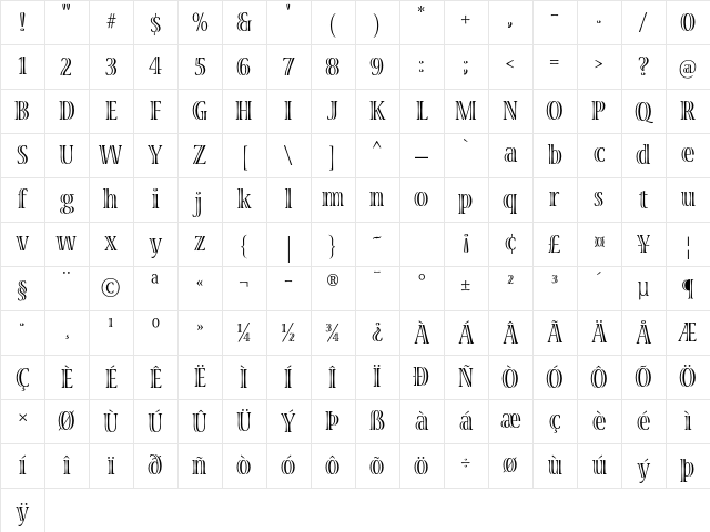 Viva Std Condensed Character Map Viva Std Condensed Character Map