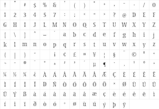 Viva Std Light Condensed Character Map Viva Std Light Condensed Character Map