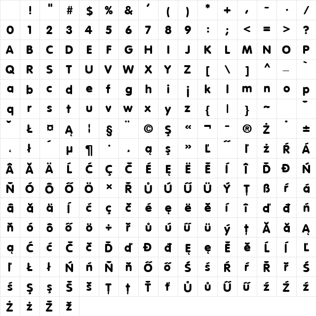 Vogue Bold Character Map Vogue Bold Character Map